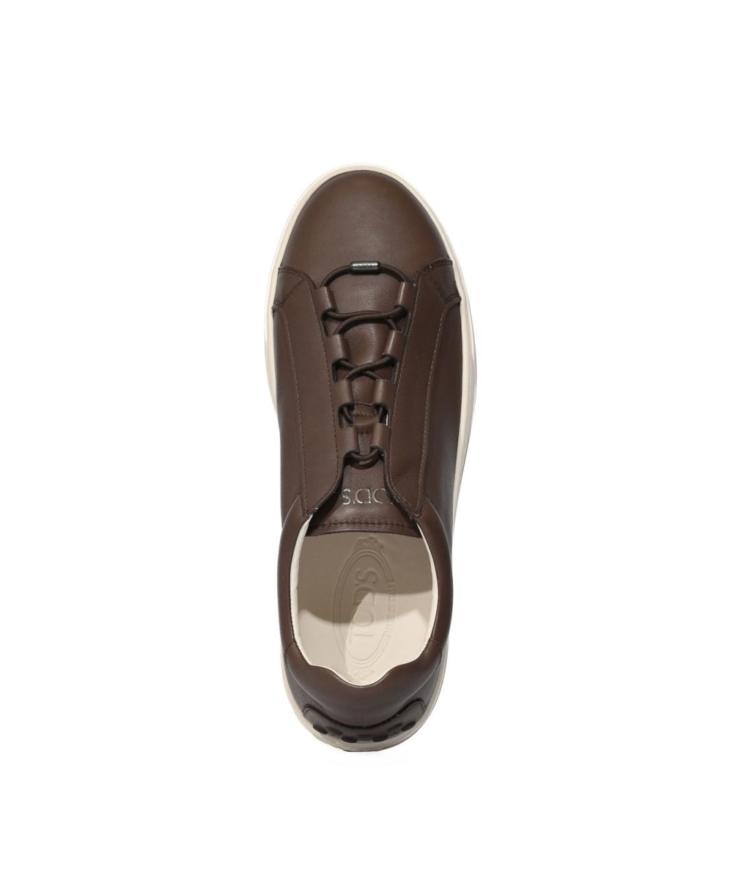 TOD'S Коричневые кожаные низкие кроссовки / кеды, фото 3