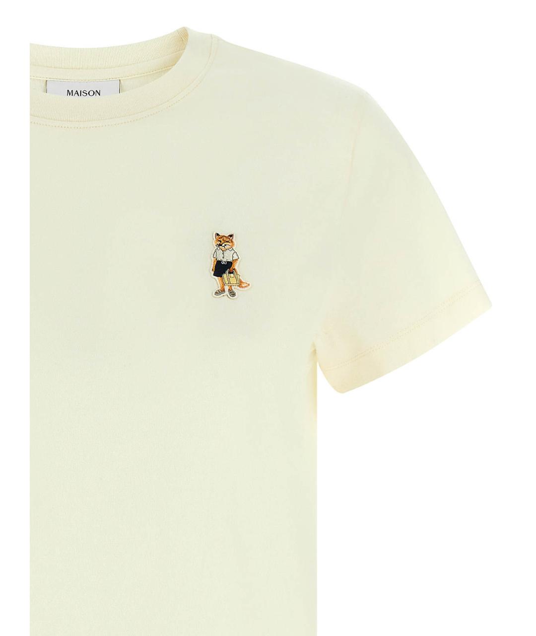 MAISON KITSUNE Бежевая хлопковая футболка, фото 3