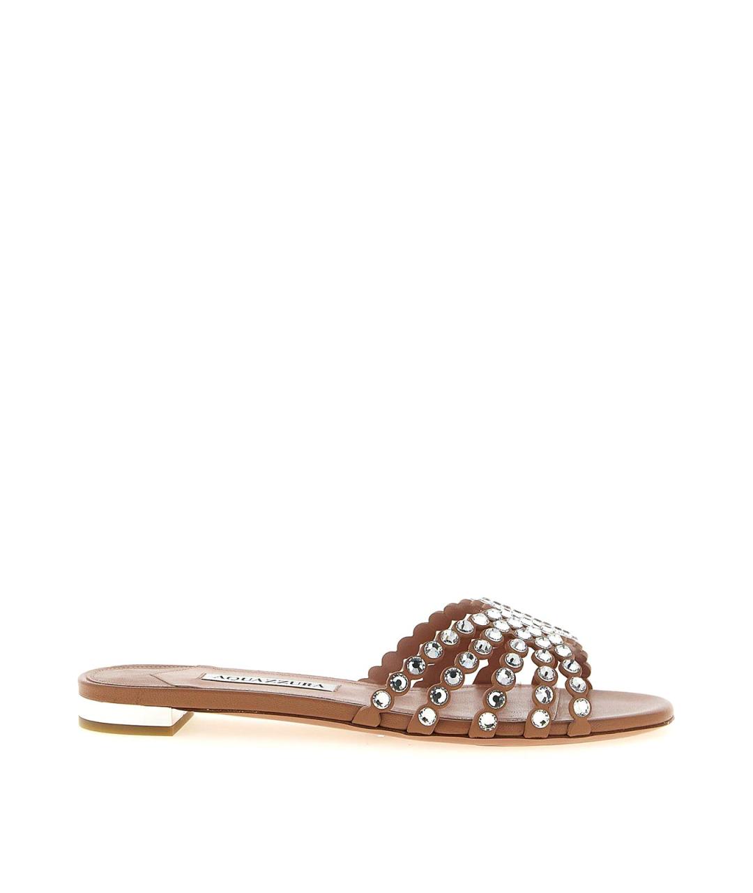 AQUAZZURA Бежевые кожаные шлепанцы, фото 1