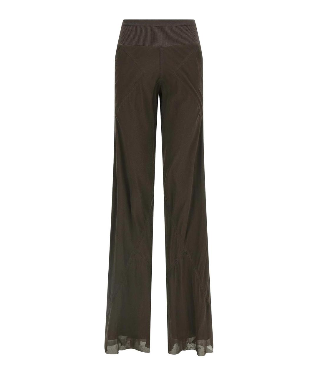 RICK OWENS Коричневые шелковые прямые брюки, фото 1