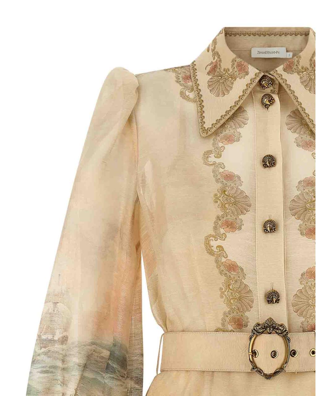 ZIMMERMANN Бежевое льняное повседневное платье, фото 3