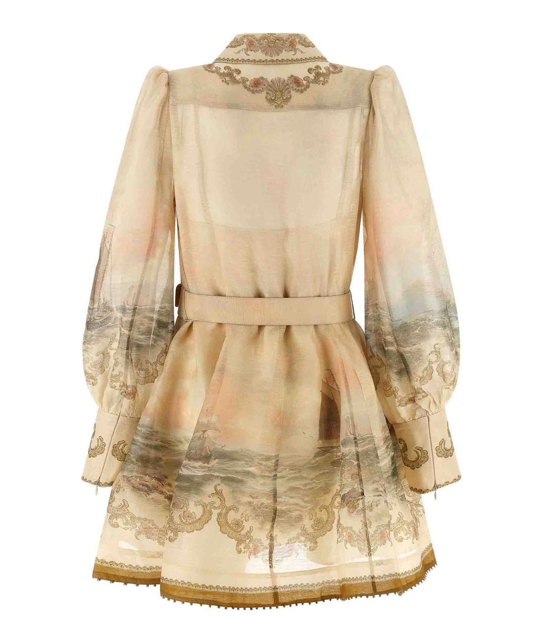 ZIMMERMANN Бежевое льняное повседневное платье, фото 2