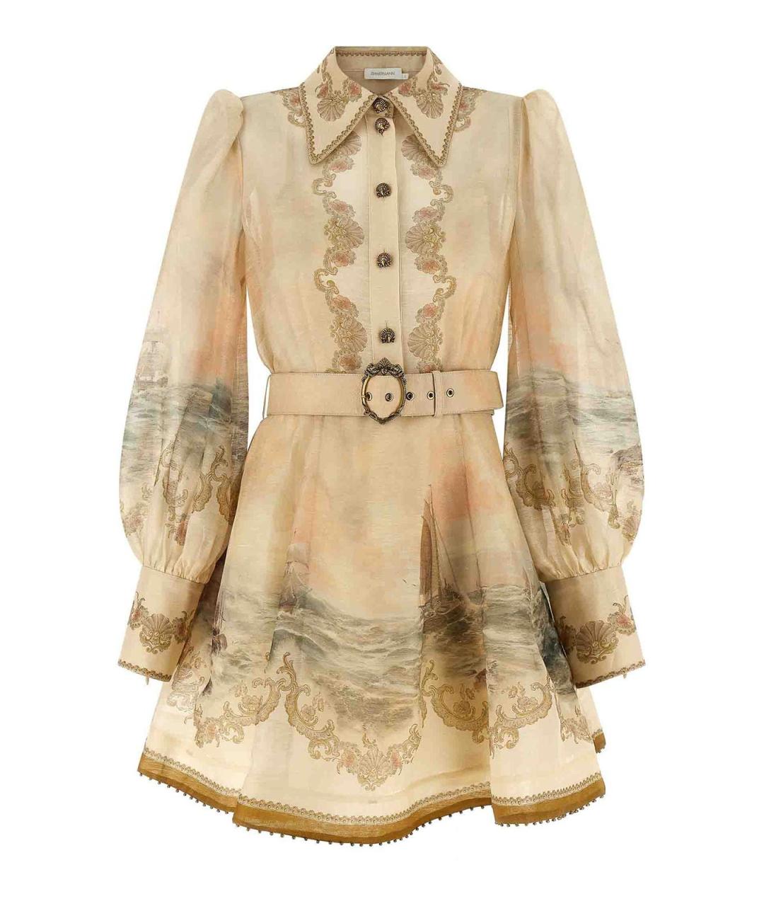 ZIMMERMANN Бежевое льняное повседневное платье, фото 1