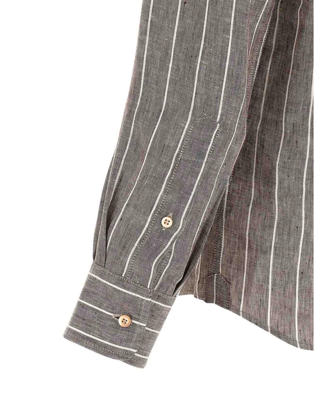 BRUNELLO CUCINELLI Коричневая льняная кэжуал рубашка, фото 4