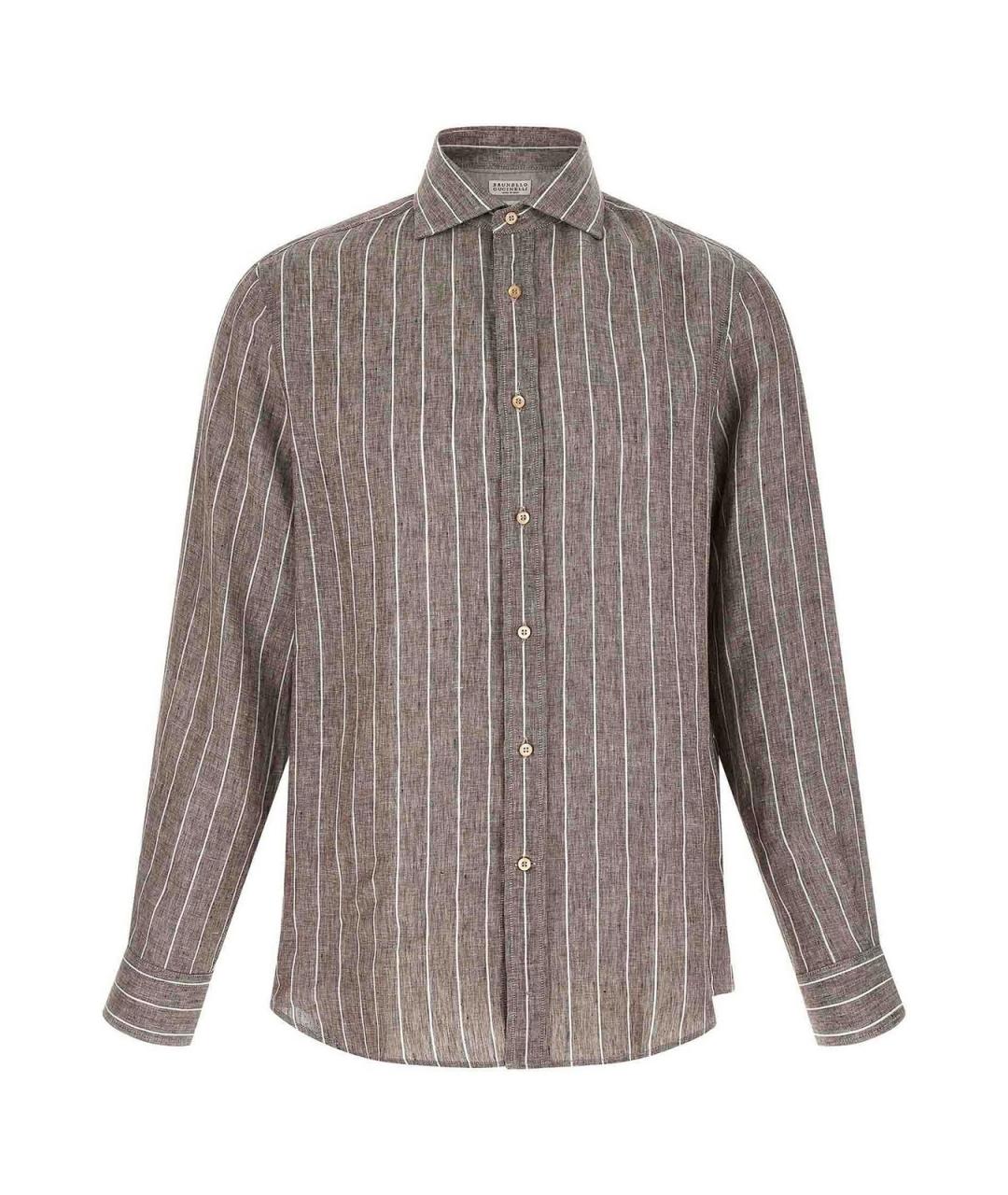 BRUNELLO CUCINELLI Коричневая льняная кэжуал рубашка, фото 1