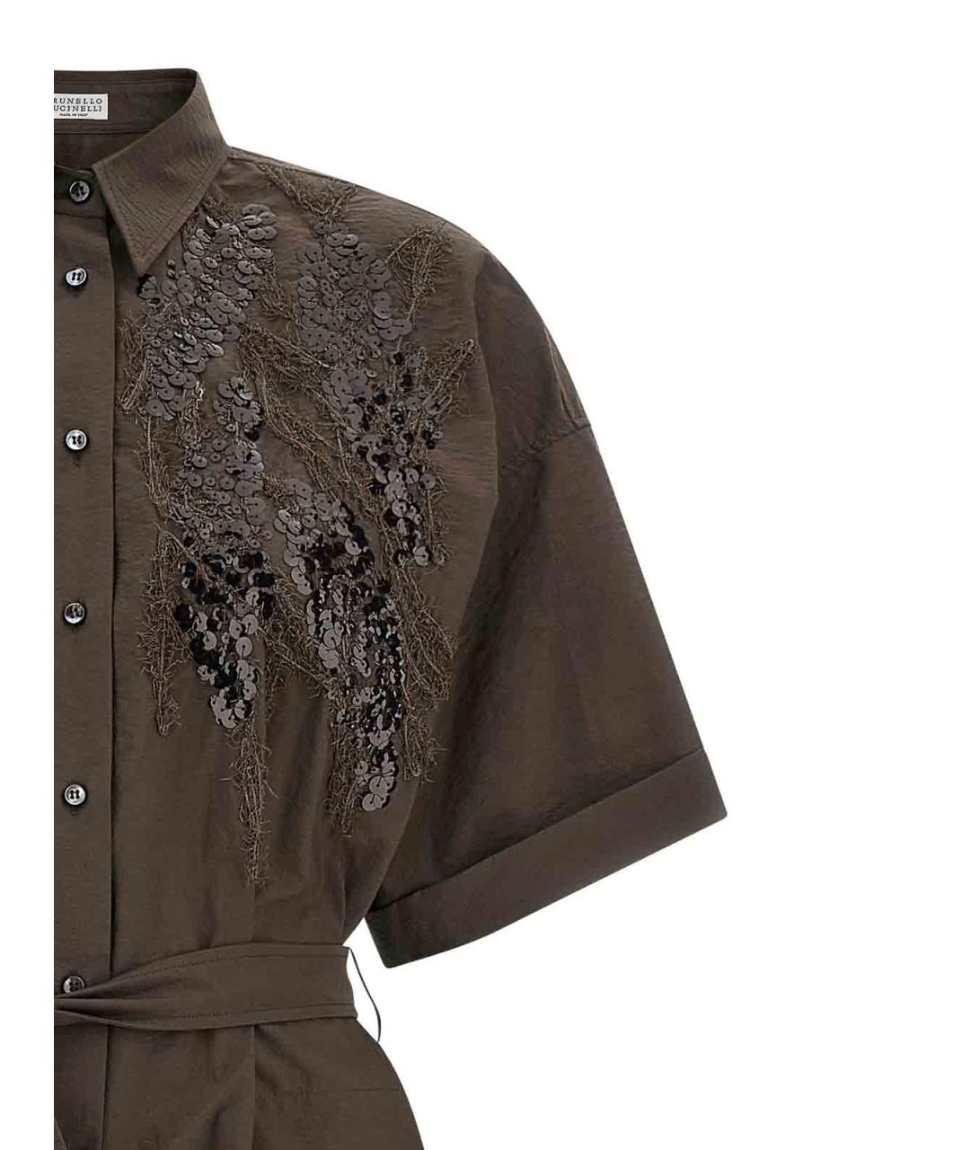 BRUNELLO CUCINELLI Коричневое хлопковое повседневное платье, фото 3