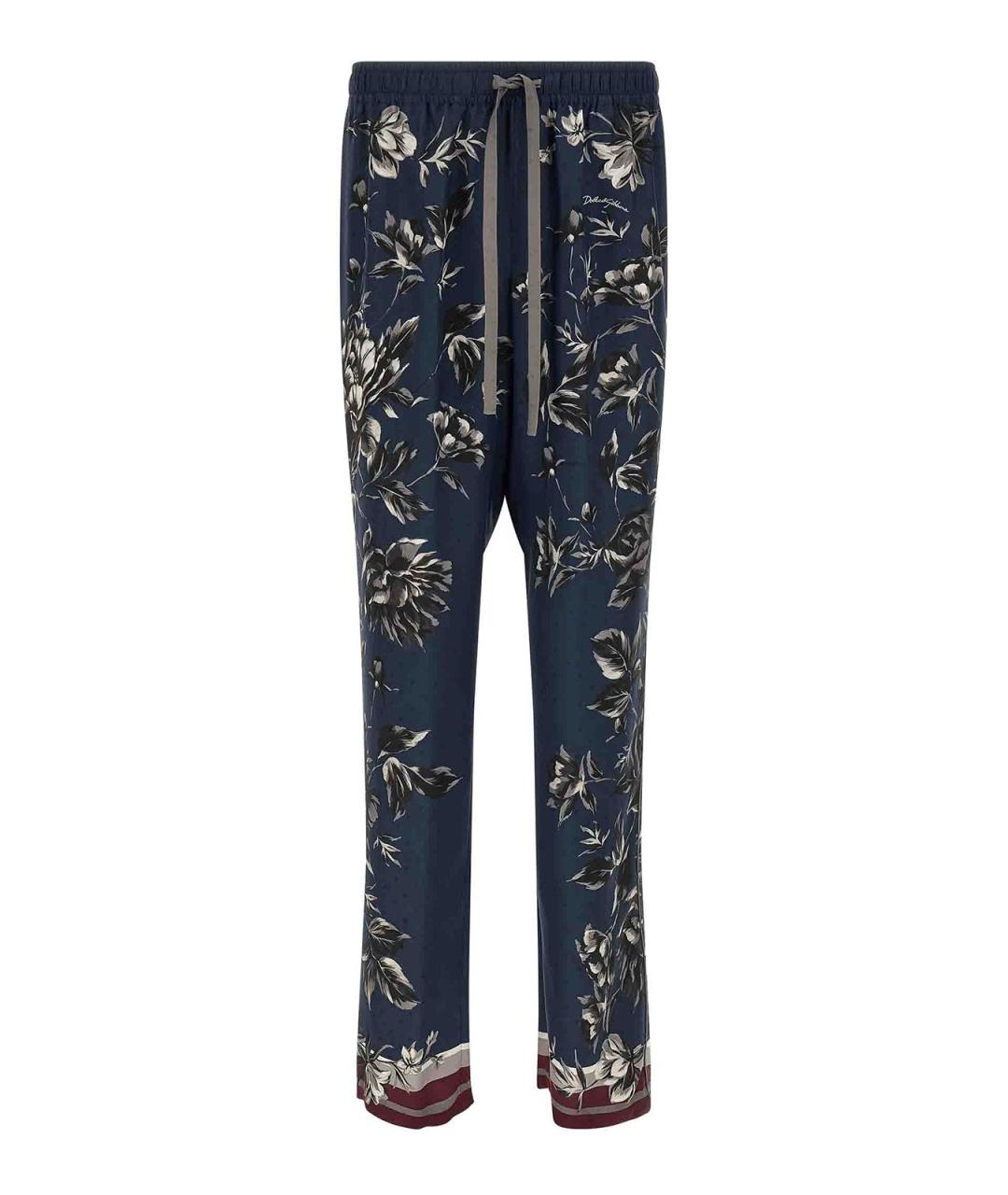 DOLCE&GABBANA Синие шелковые повседневные брюки, фото 1