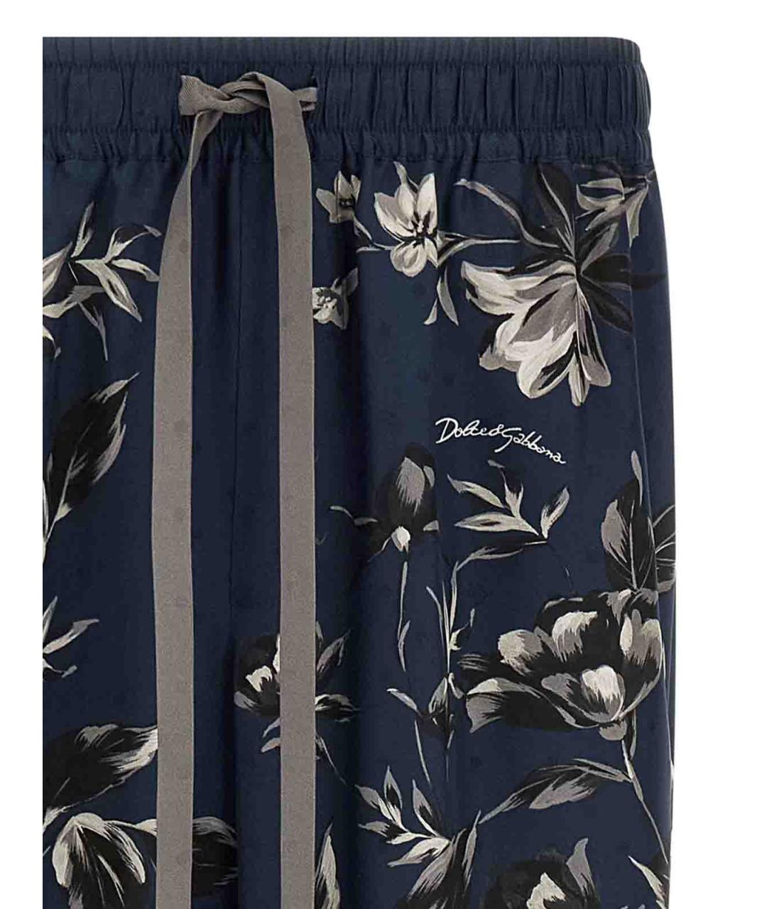 DOLCE&GABBANA Синие шелковые повседневные брюки, фото 3