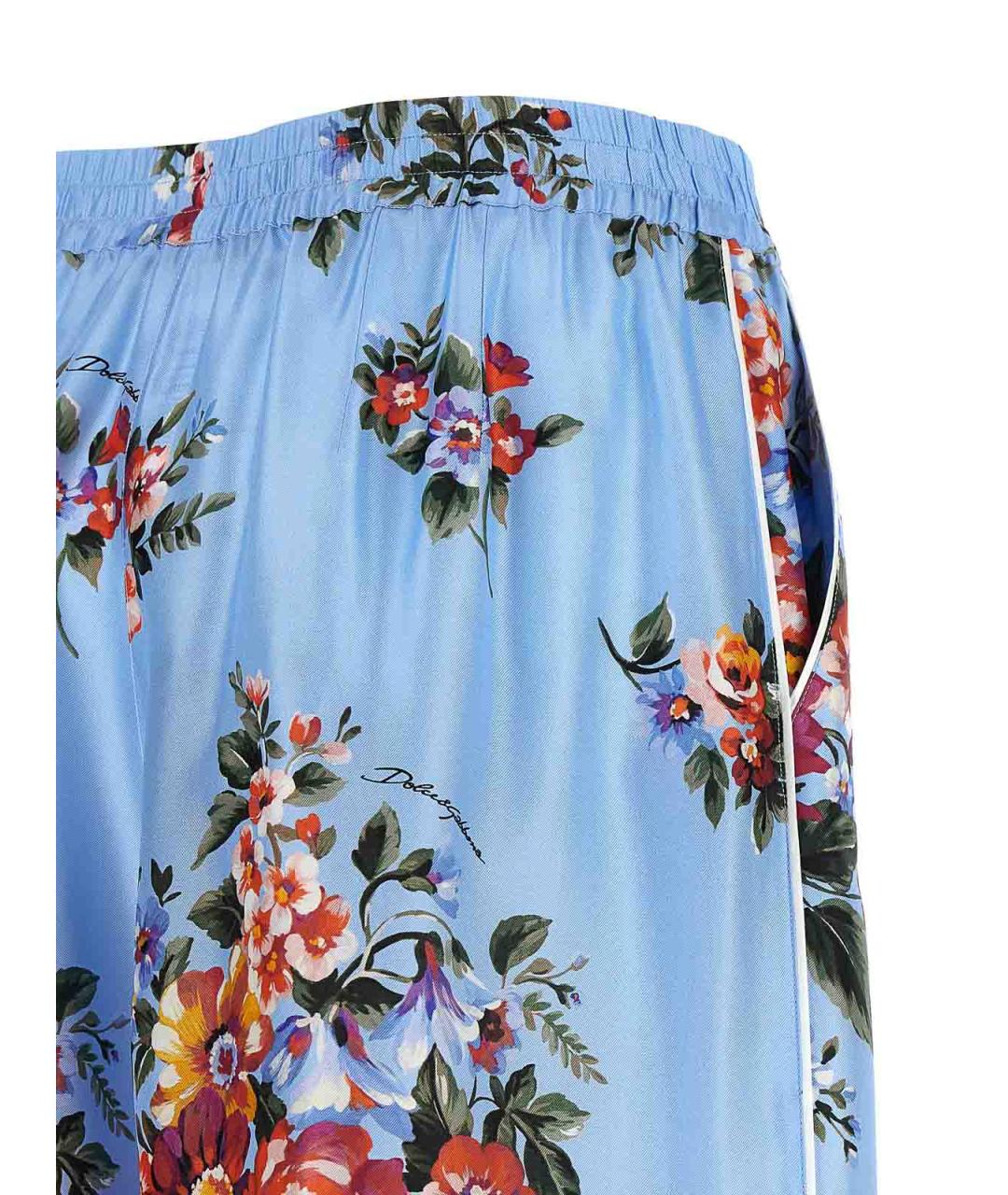 DOLCE&GABBANA Голубые шелковые брюки широкие, фото 5
