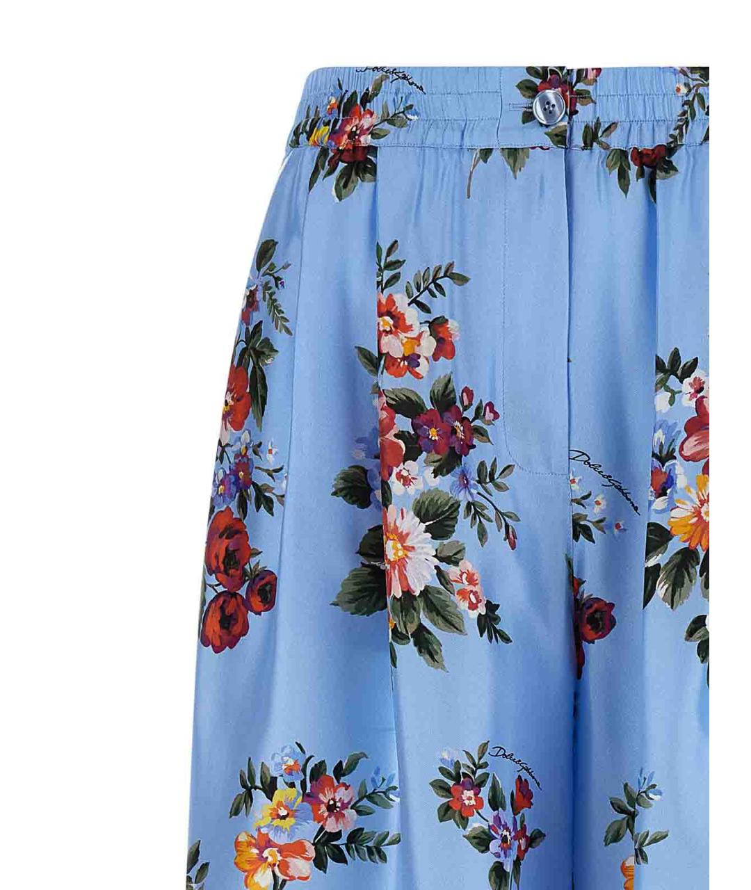 DOLCE&GABBANA Голубые шелковые брюки широкие, фото 4