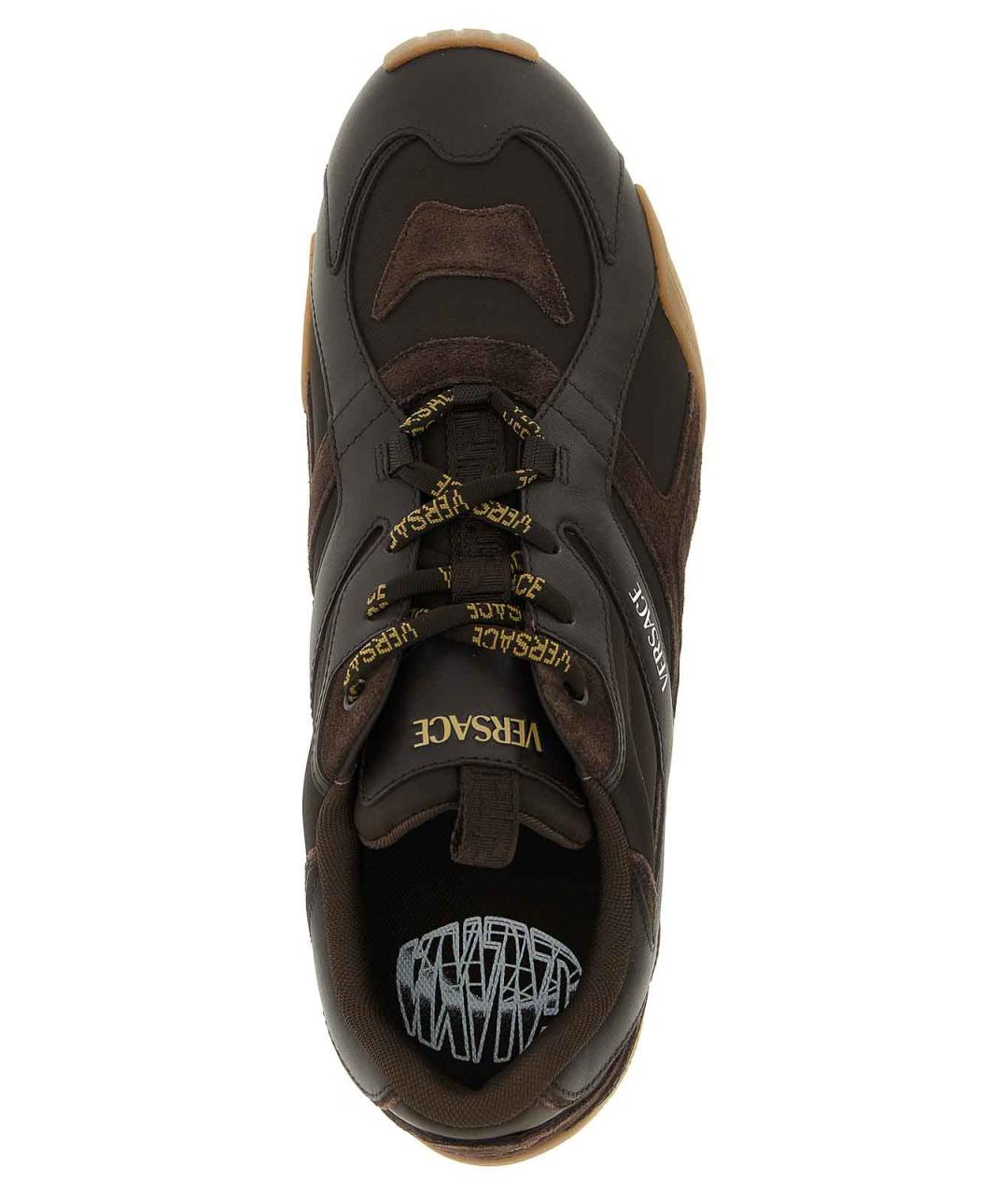 VERSACE Коричневые кожаные низкие кроссовки / кеды, фото 4