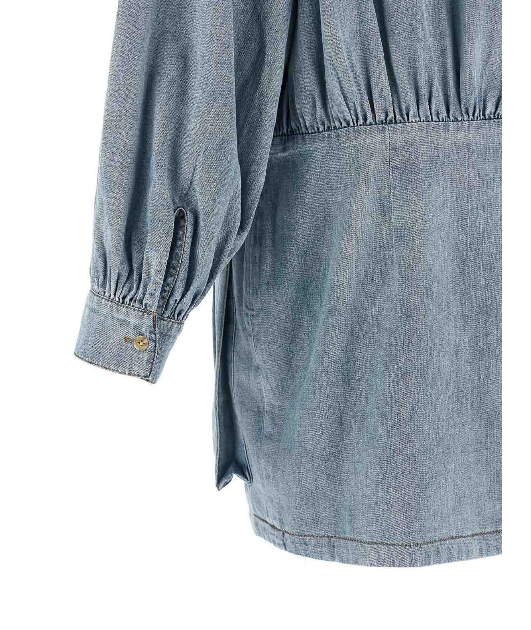 7 FOR ALL MANKIND Голубое хлопковое повседневное платье, фото 4