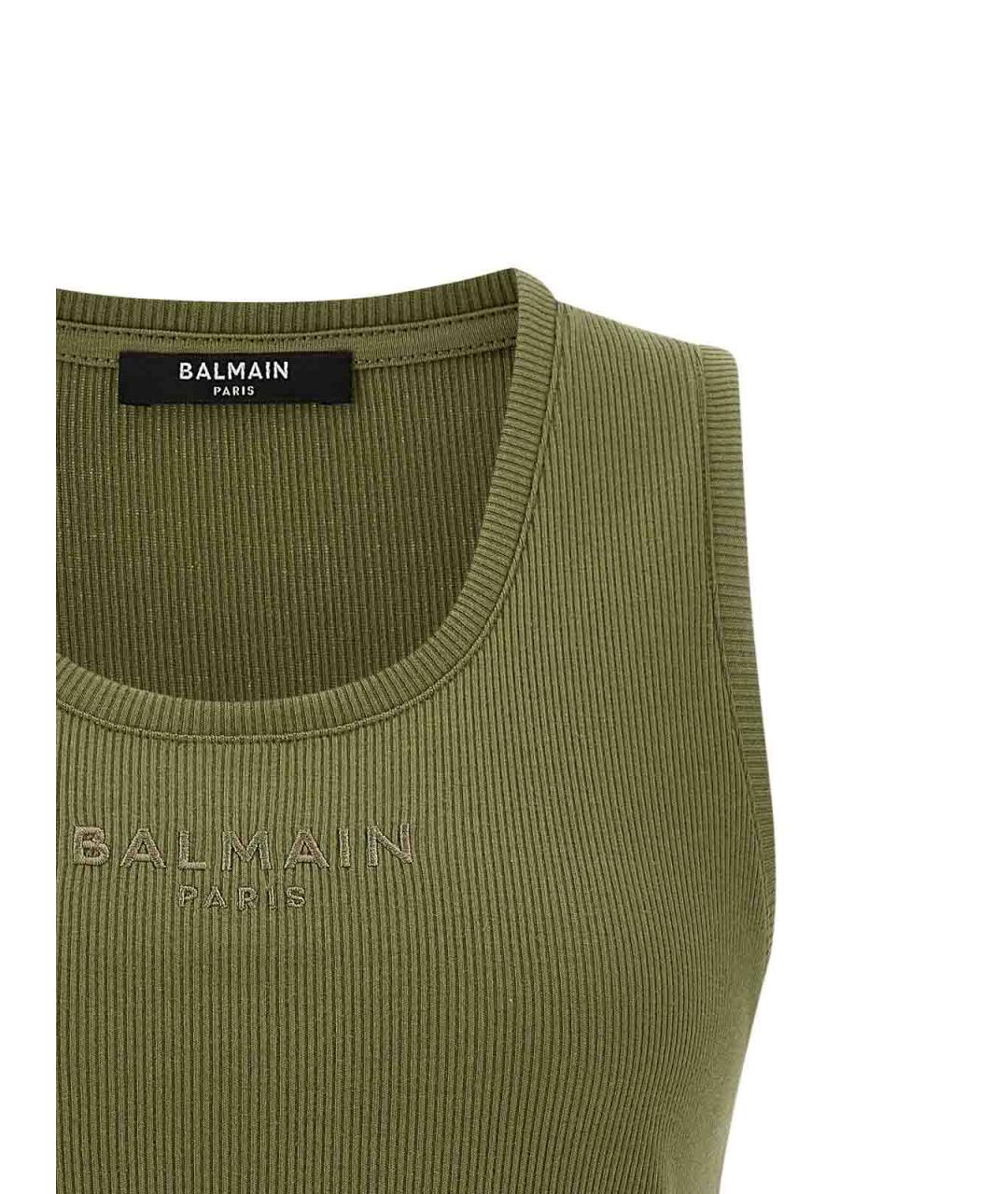 BALMAIN Зеленая хлопковая майка, фото 3