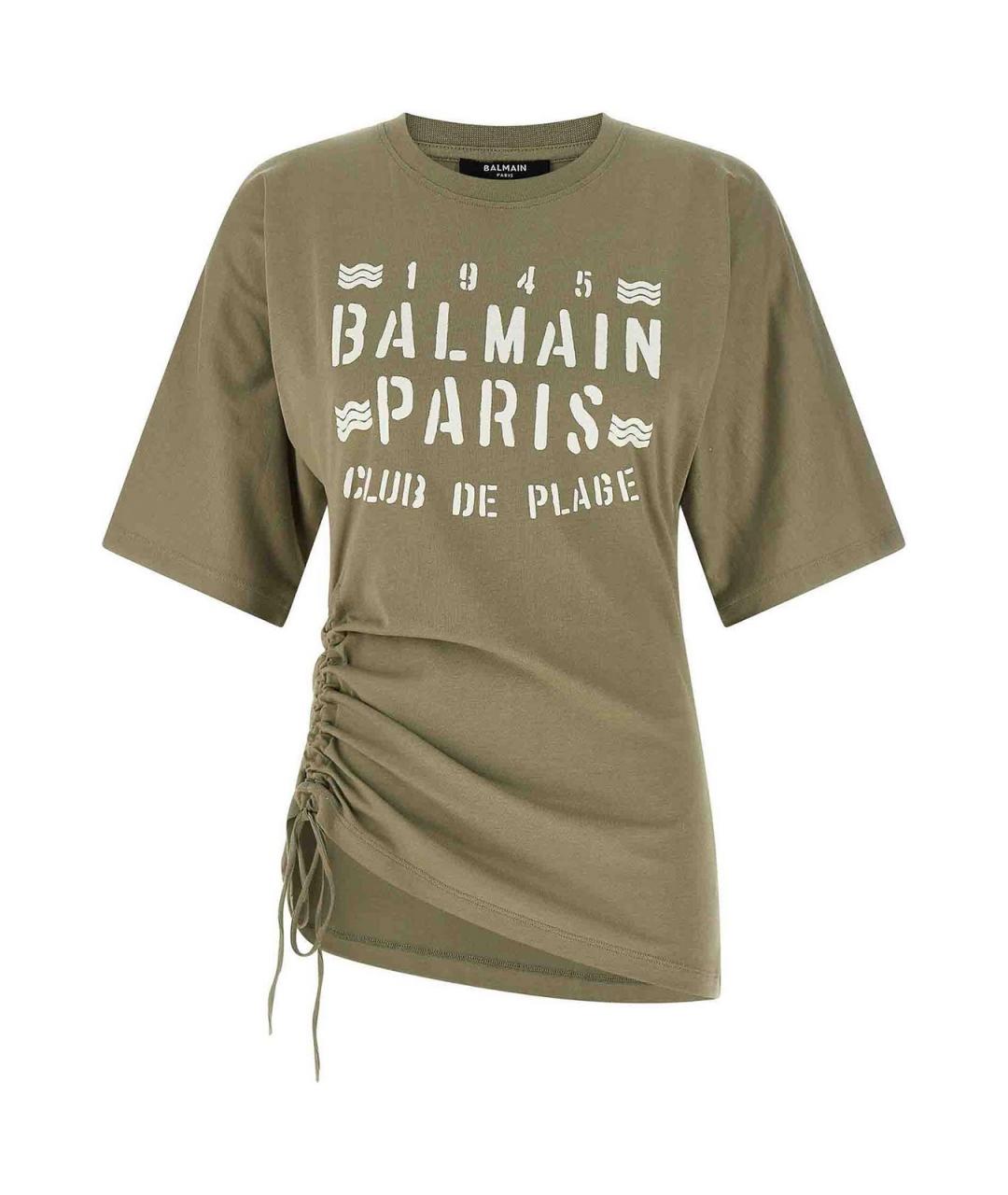 BALMAIN Хаки хлопковая футболка, фото 1