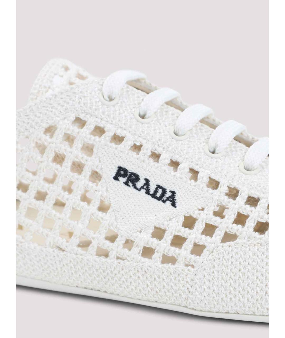 PRADA Белые текстильные кроссовки, фото 4