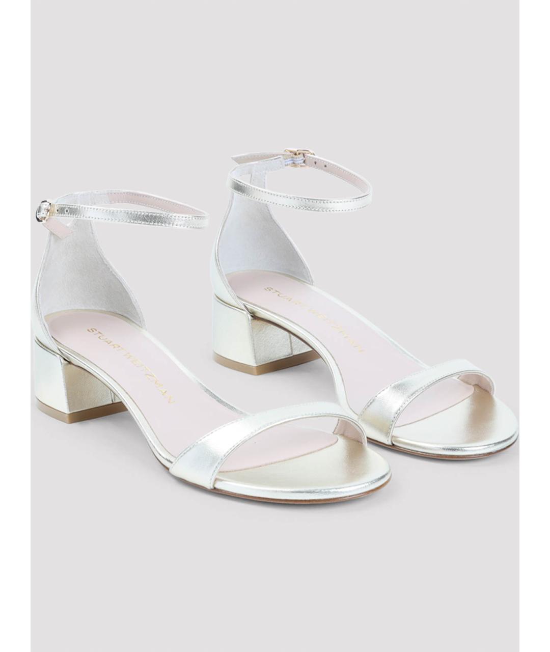 STUART WEITZMAN Серебряные кожаные босоножки, фото 3