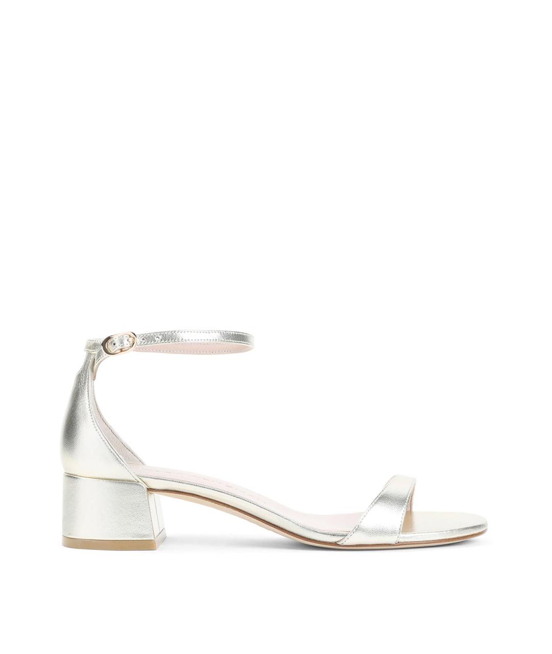 STUART WEITZMAN Серебряные кожаные босоножки, фото 1
