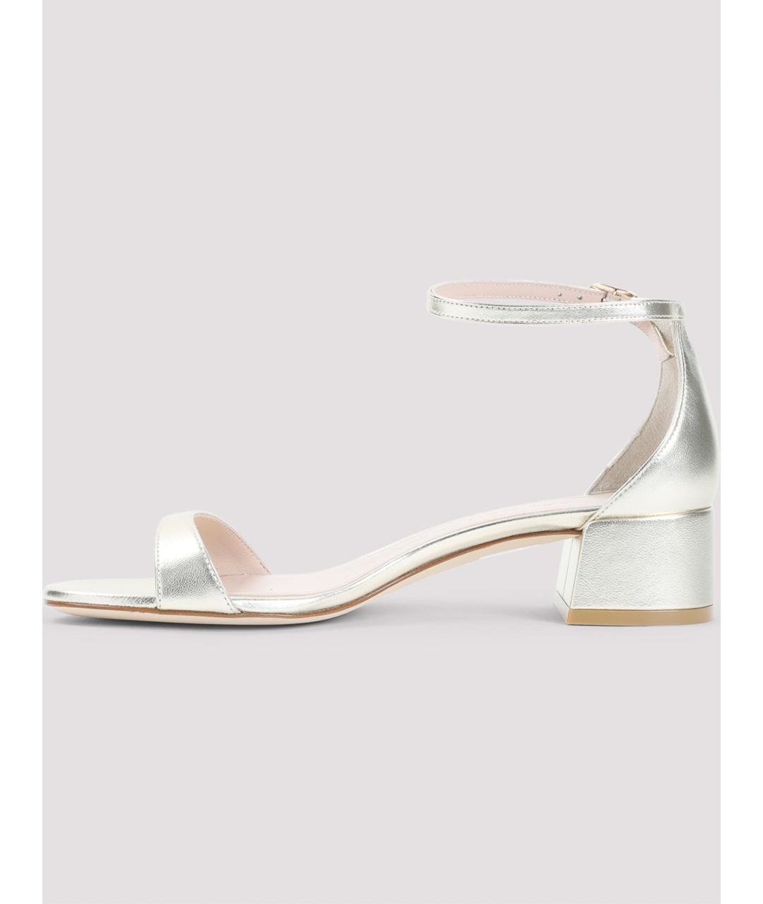 STUART WEITZMAN Серебряные кожаные босоножки, фото 2