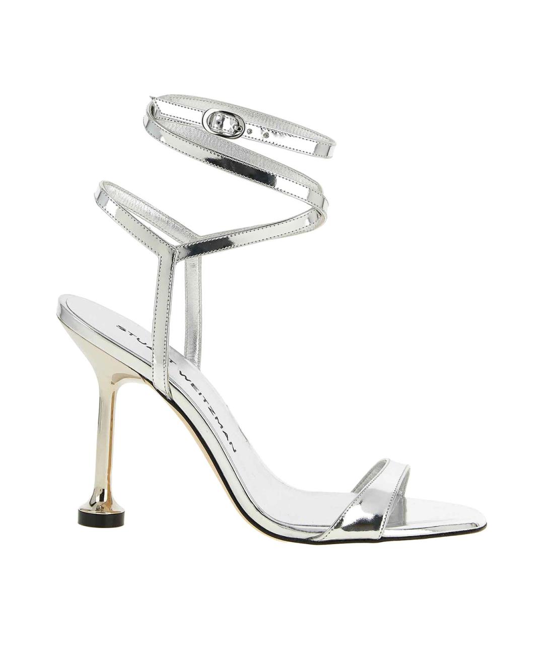 STUART WEITZMAN Серебряные кожаные босоножки, фото 1