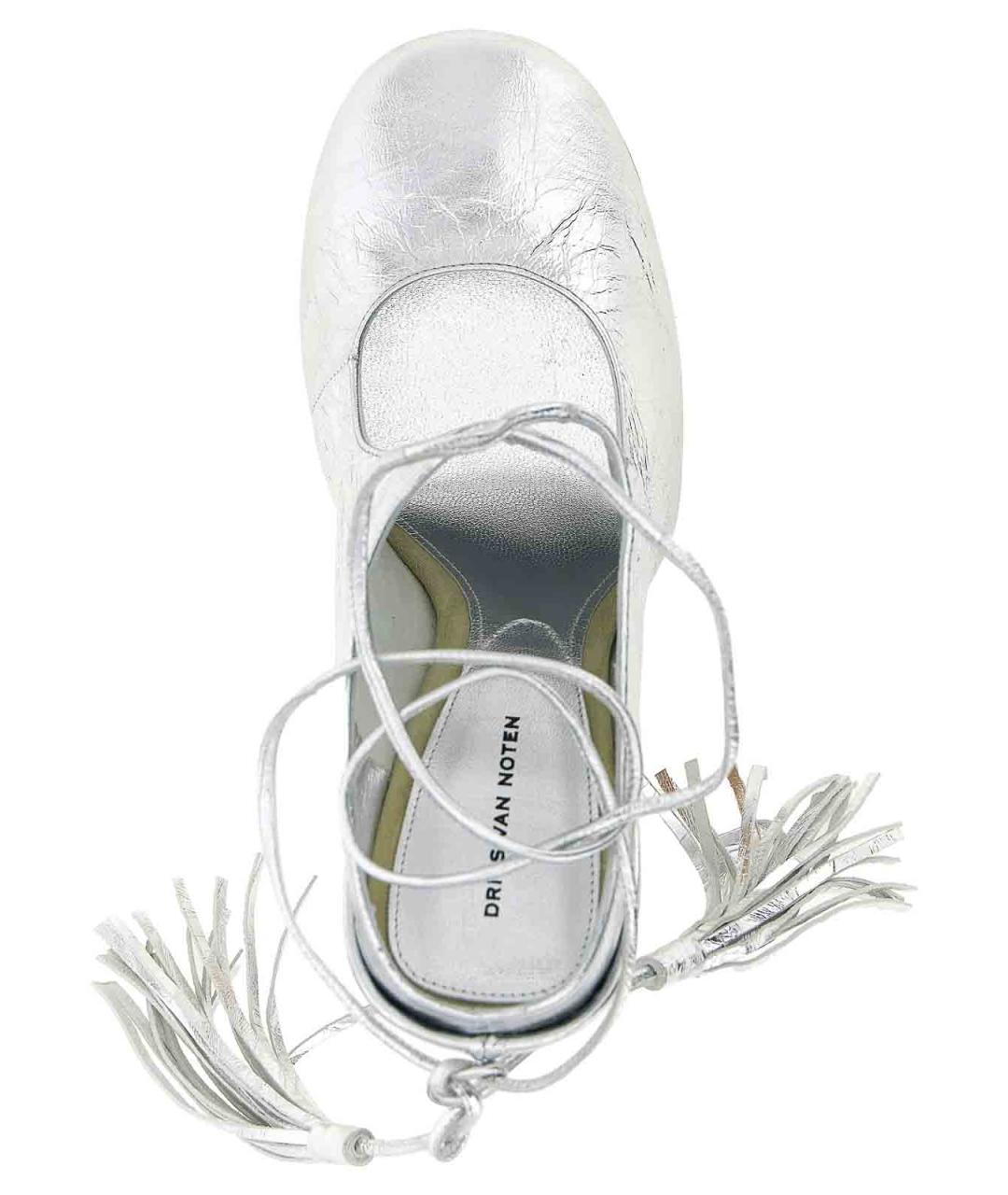 DRIES VAN NOTEN Серебряные кожаные мюли, фото 4