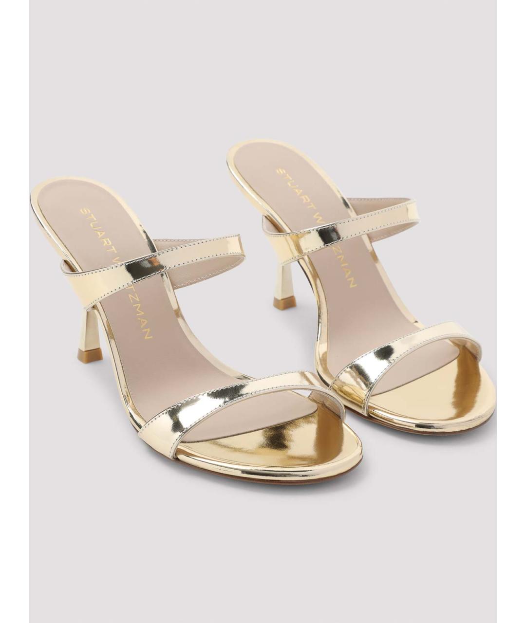 STUART WEITZMAN Золотые кожаные мюли, фото 3