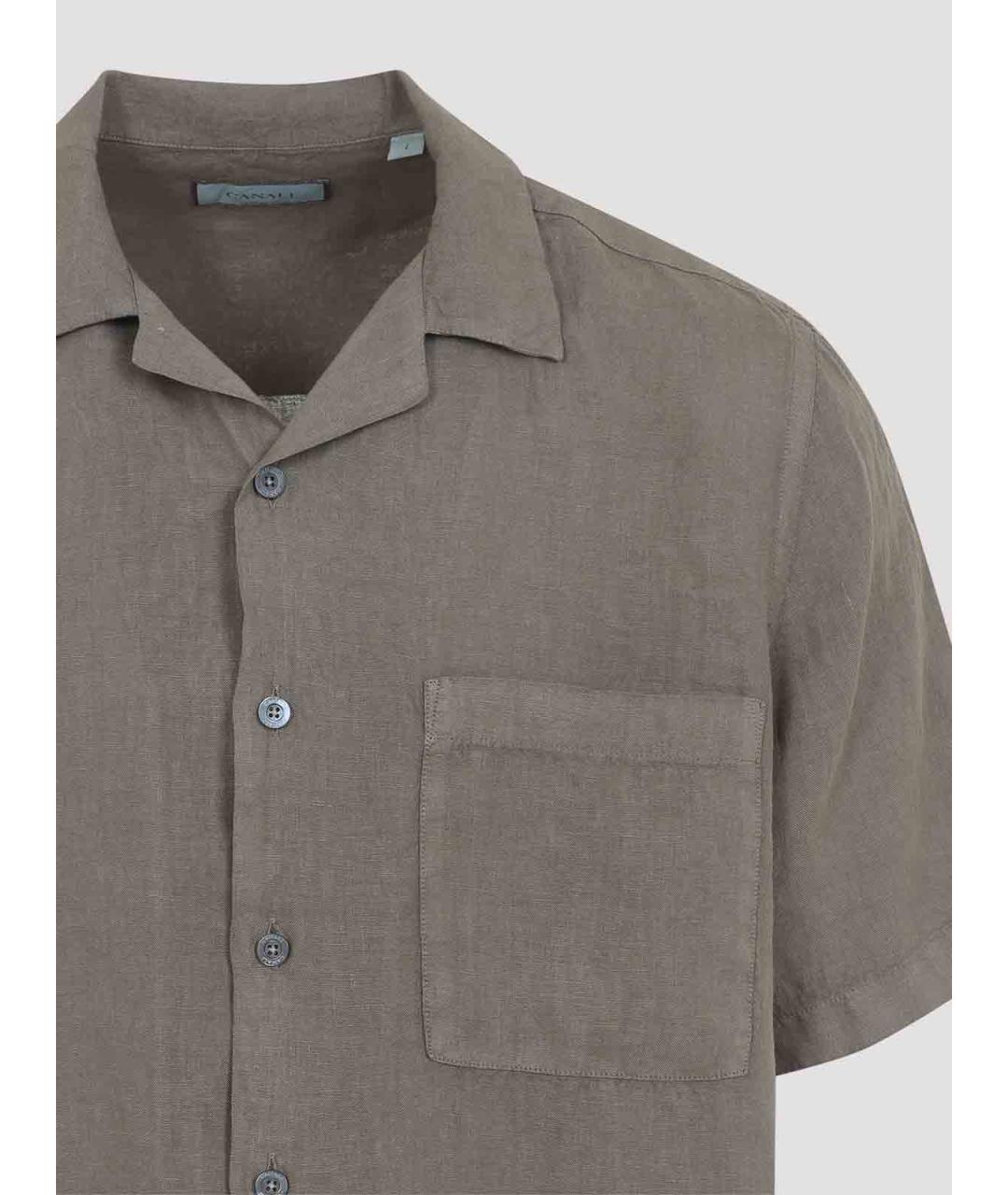 CANALI Коричневая льняная классическая рубашка, фото 3