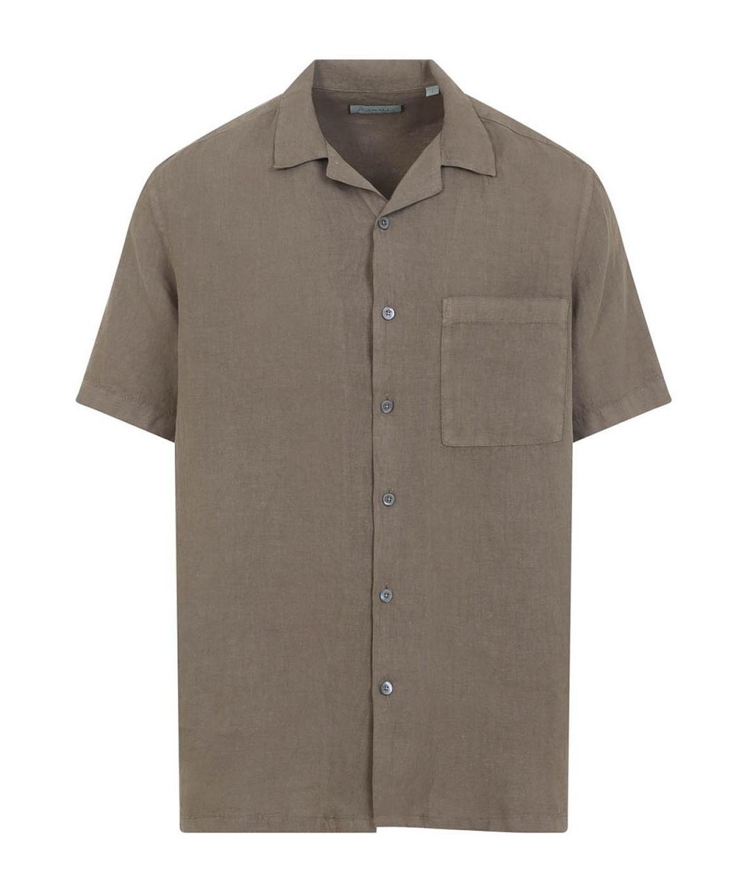 CANALI Коричневая льняная классическая рубашка, фото 1