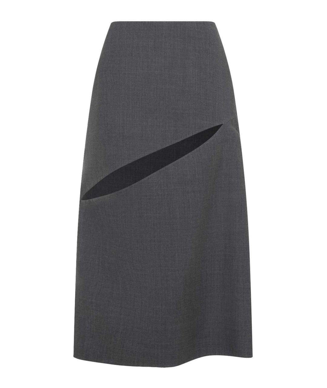 JIL SANDER Серая шерстяная юбка миди, фото 1