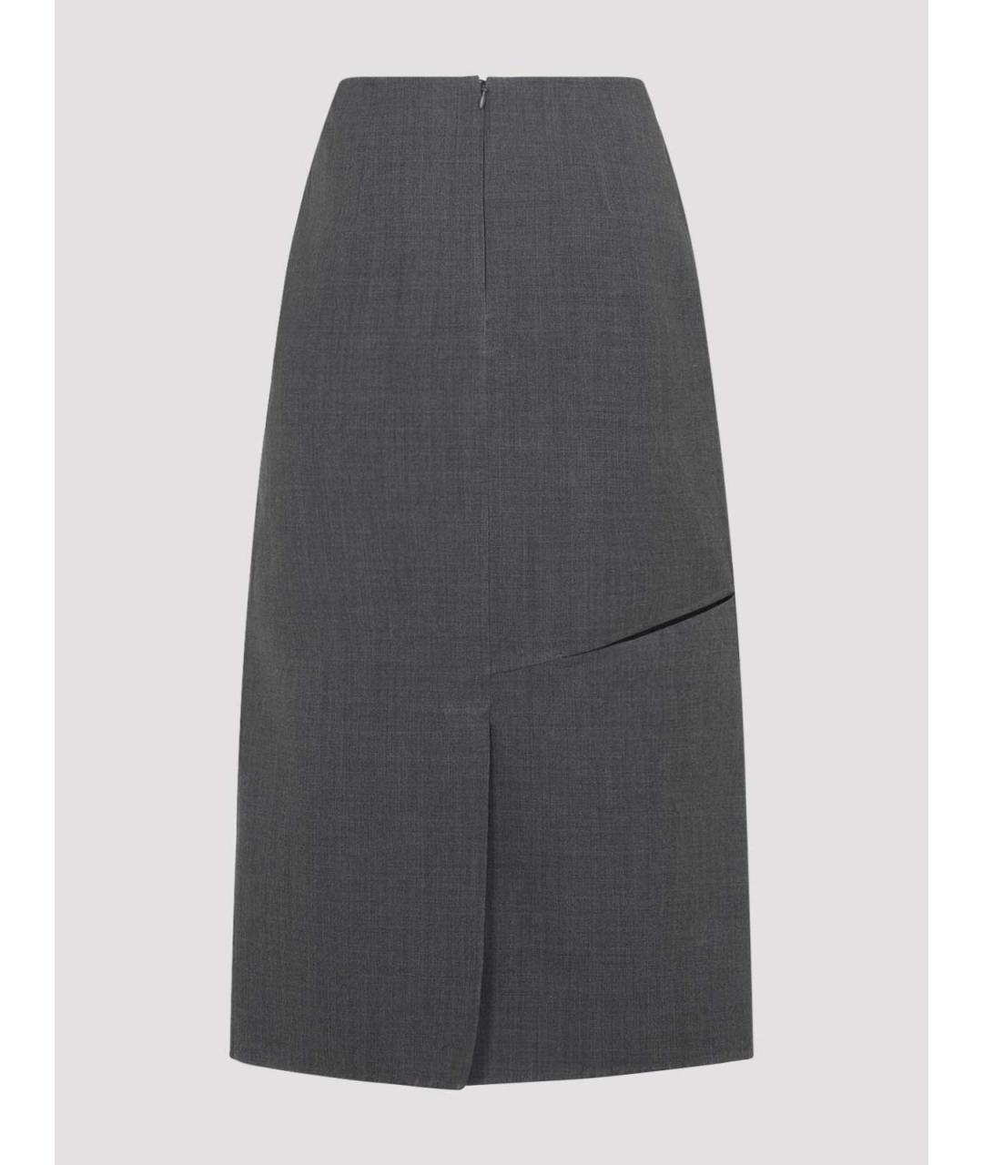 JIL SANDER Серая шерстяная юбка миди, фото 2