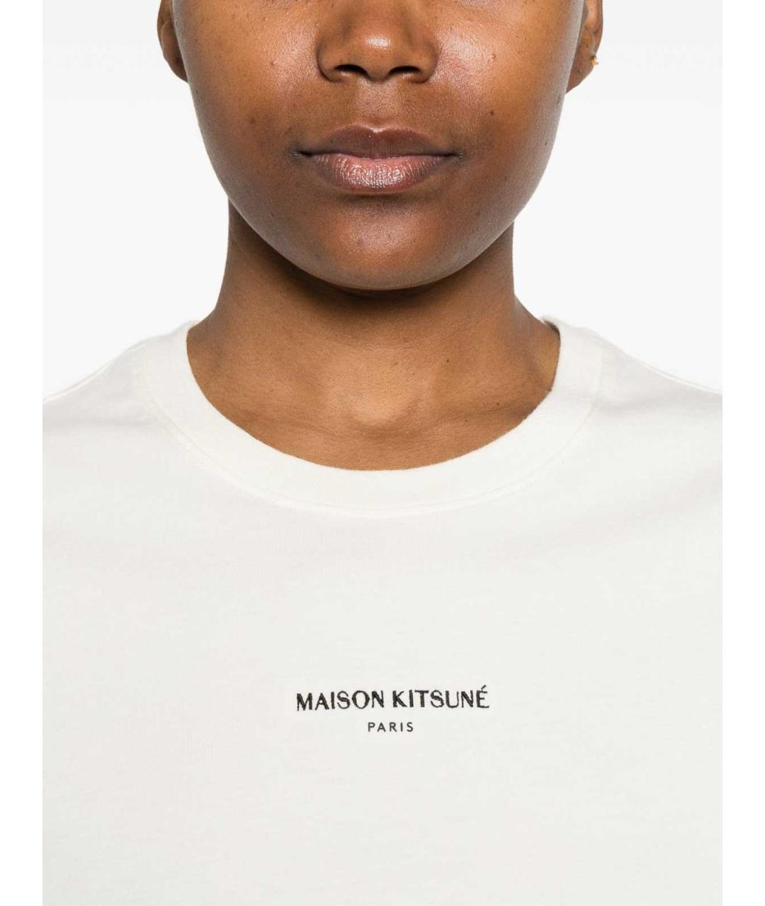 MAISON KITSUNE Бежевая хлопковая футболка, фото 5