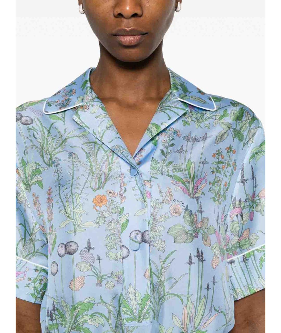 GUCCI Голубая шелковая рубашка, фото 3