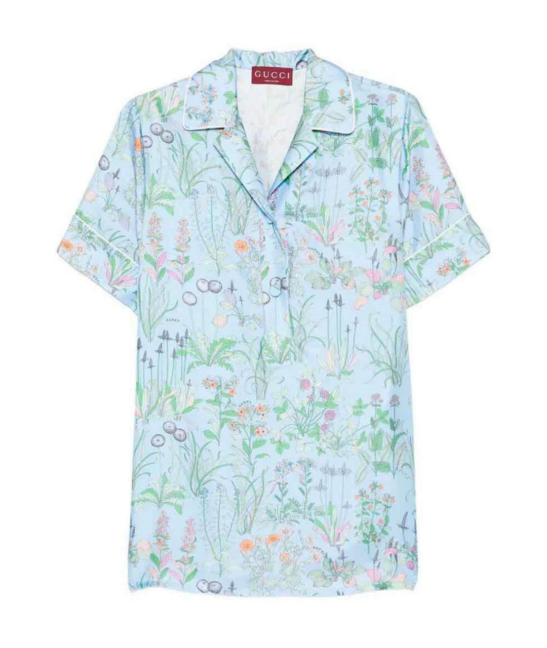 GUCCI Голубая шелковая рубашка, фото 1
