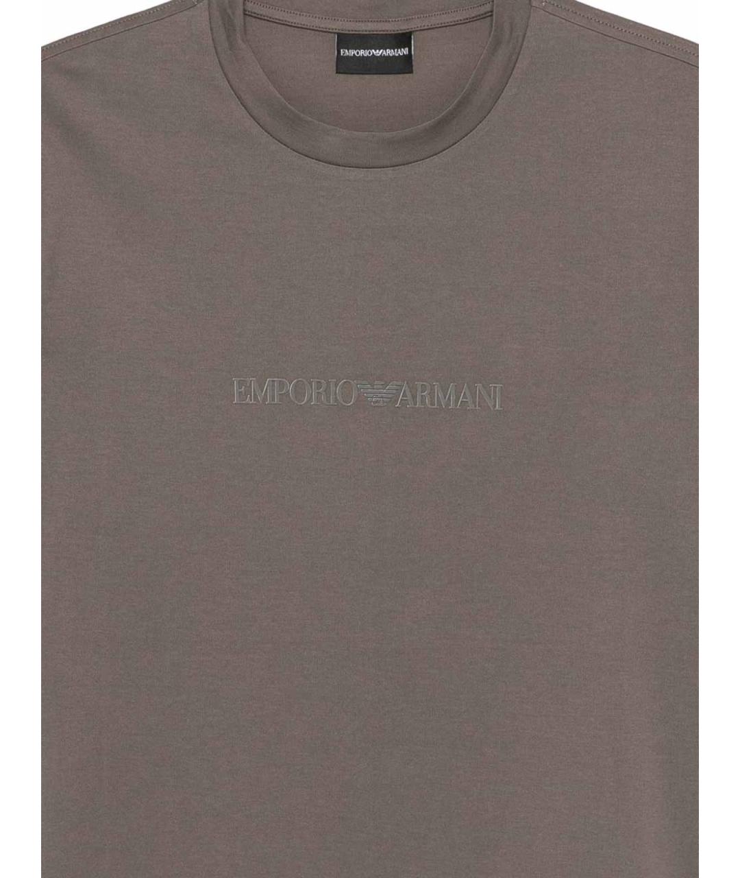 EMPORIO ARMANI Коричневая хлопковая футболка, фото 2