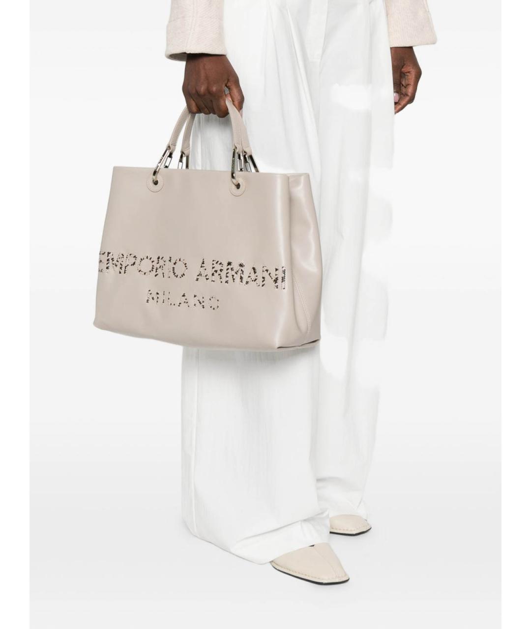 EMPORIO ARMANI Бежевая кожаная сумка тоут, фото 3