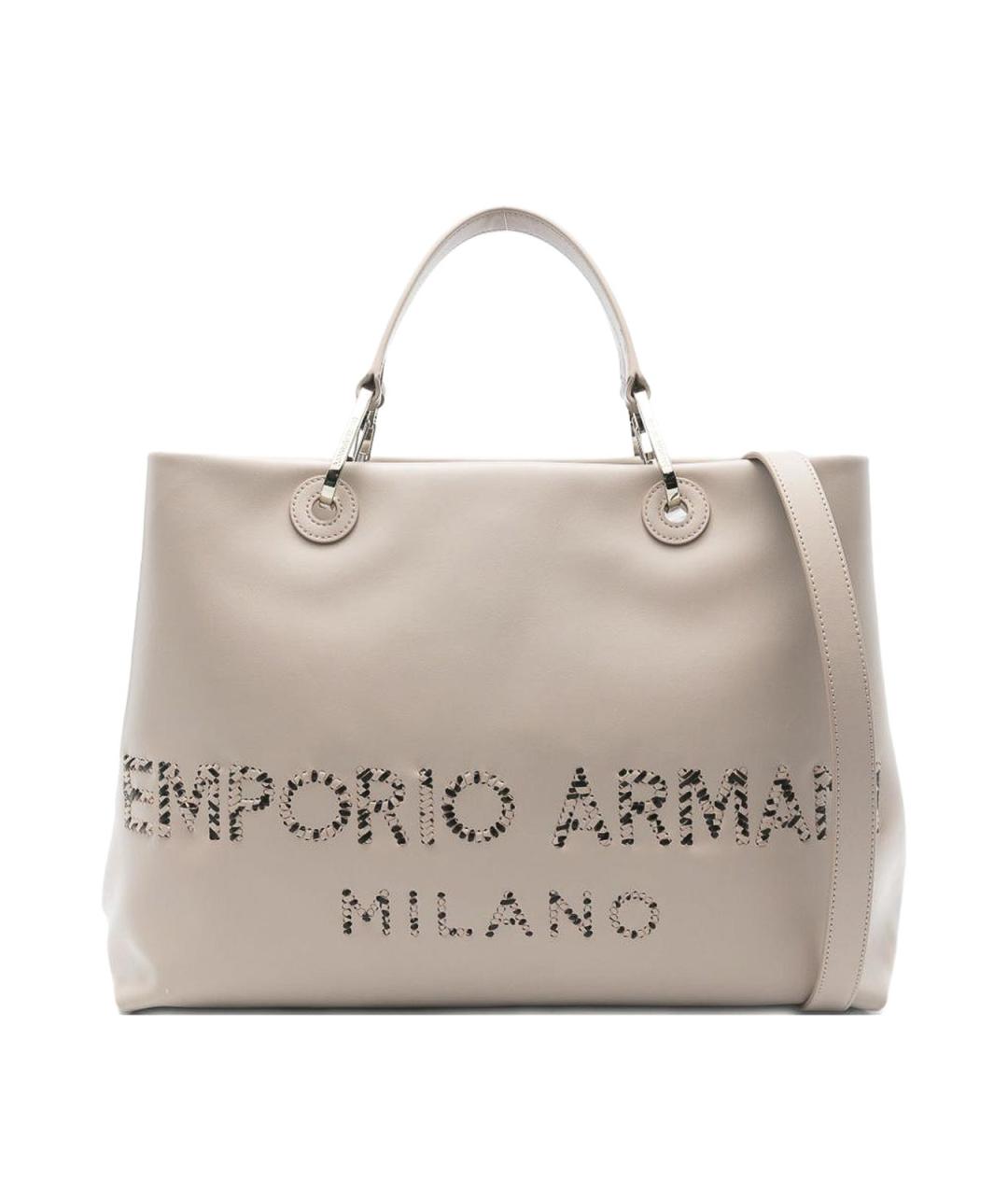 EMPORIO ARMANI Бежевая кожаная сумка тоут, фото 1