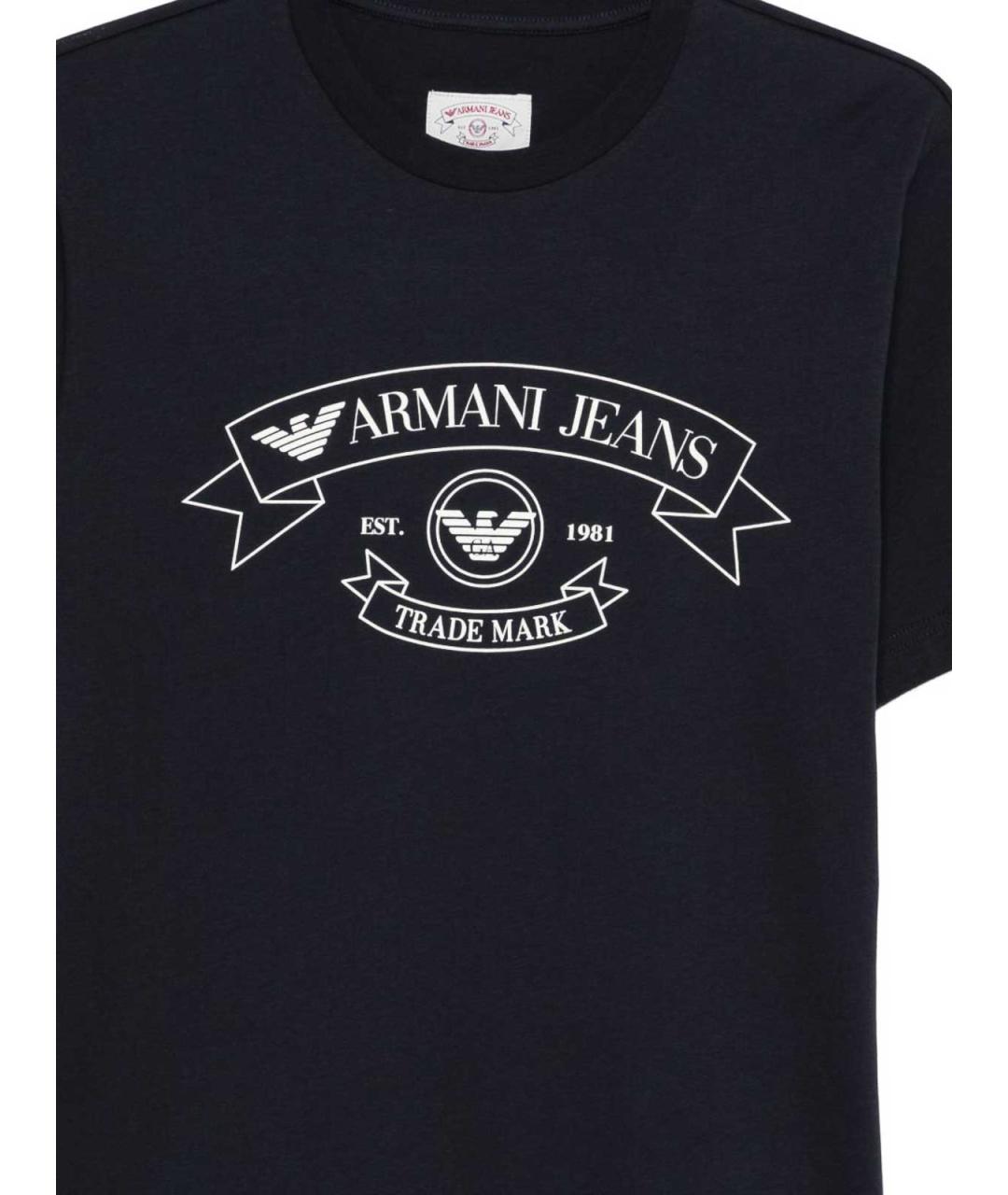 EMPORIO ARMANI Темно-синяя хлопковая футболка, фото 2