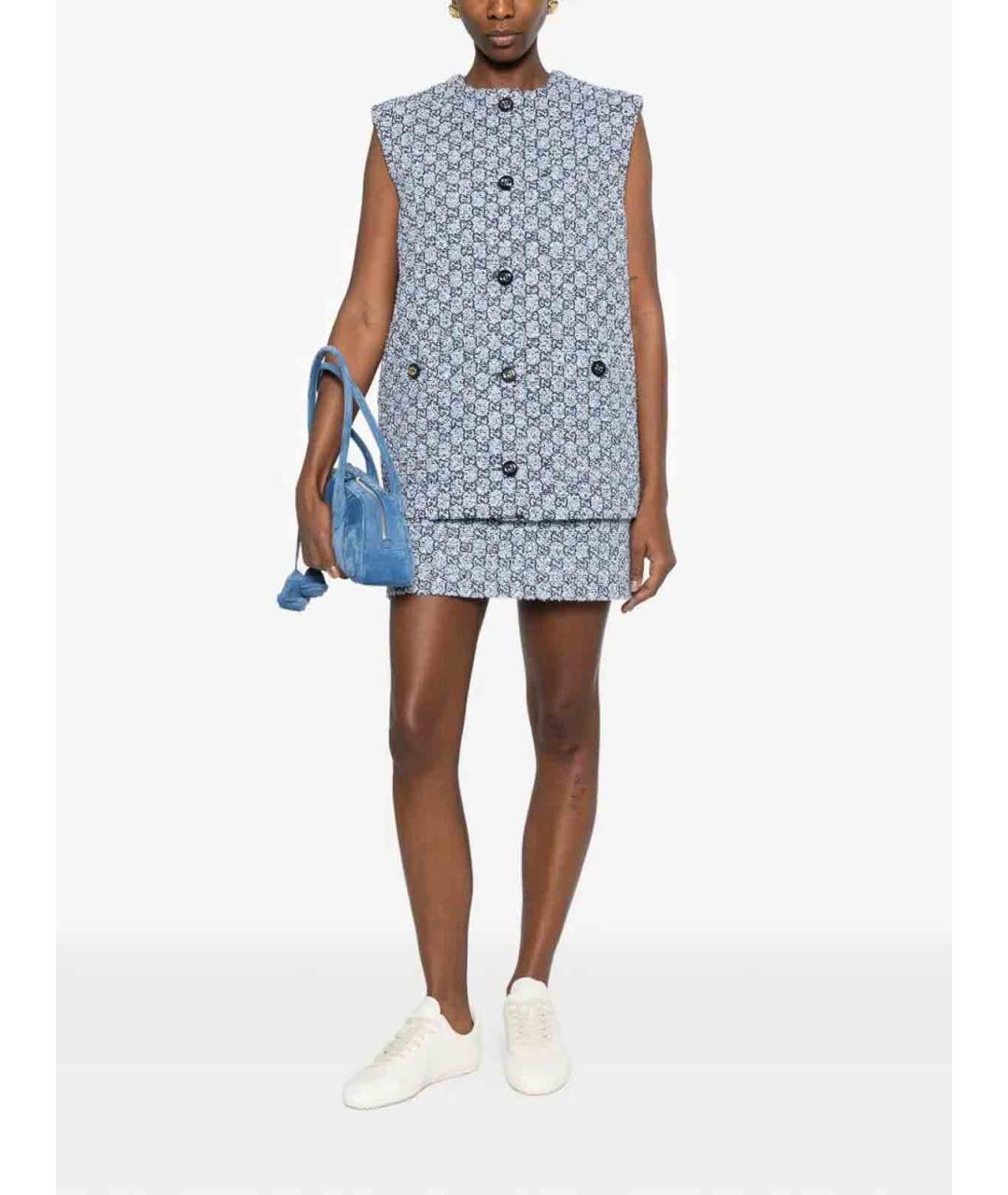 GUCCI Синяя хлопковая юбка мини, фото 2