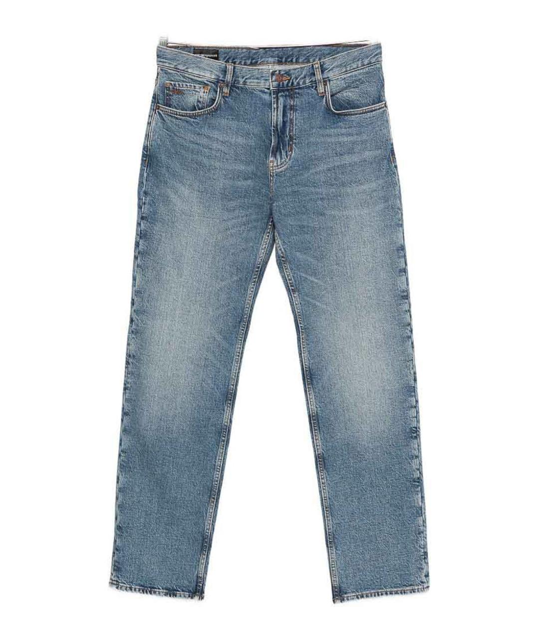 EMPORIO ARMANI Синие хлопковые прямые джинсы, фото 1