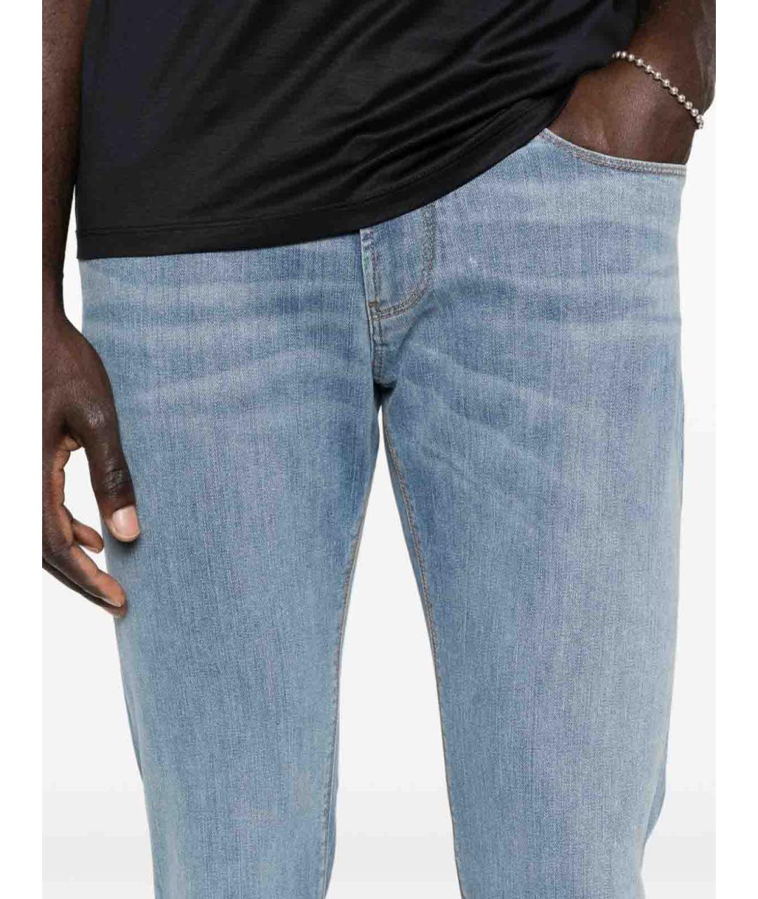 EMPORIO ARMANI Голубые хлопко-эластановые джинсы скинни, фото 4