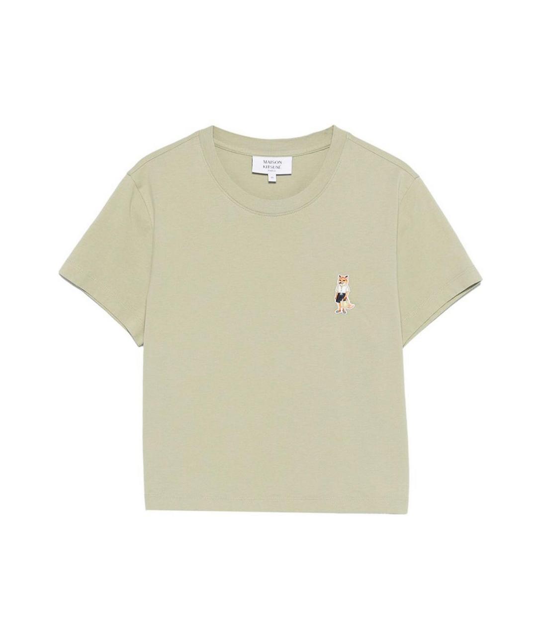MAISON KITSUNE Салатовая хлопковая футболка, фото 1