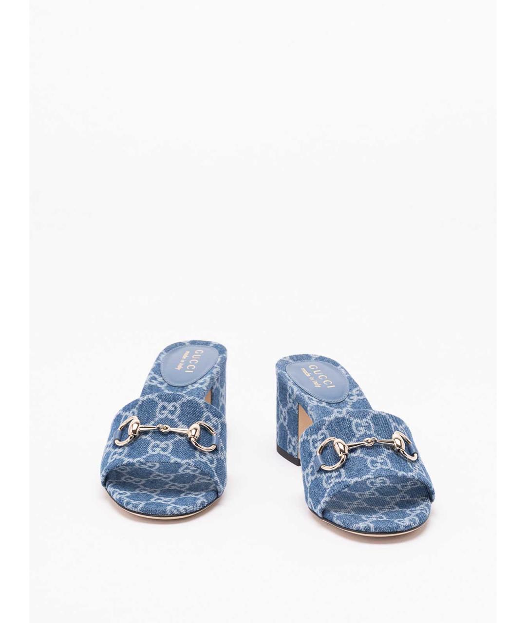 GUCCI Голубые текстильные мюли, фото 2