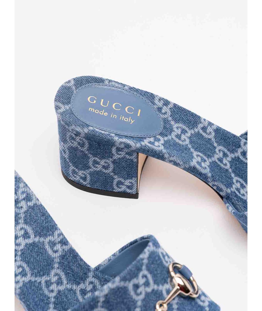 GUCCI Голубые текстильные мюли, фото 5
