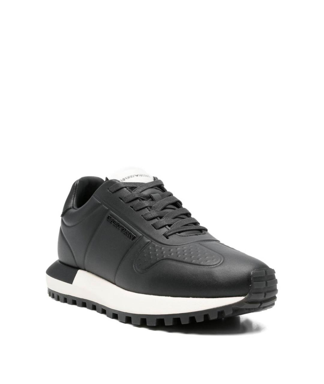 EMPORIO ARMANI Черные кожаные низкие кроссовки / кеды, фото 4