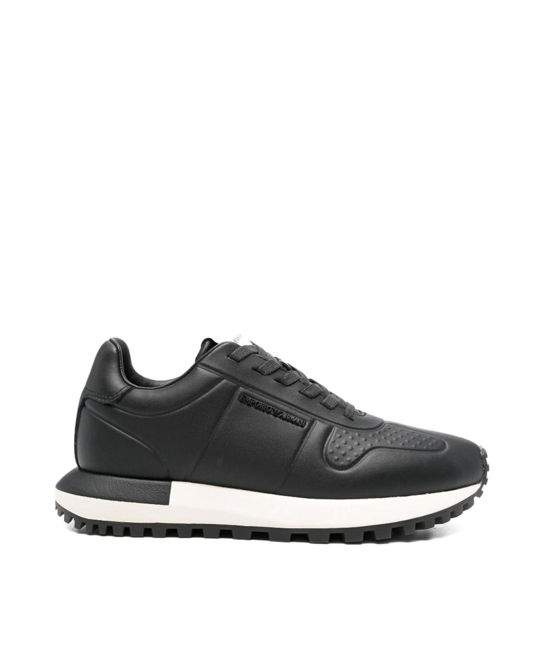 EMPORIO ARMANI Черные кожаные низкие кроссовки / кеды, фото 1