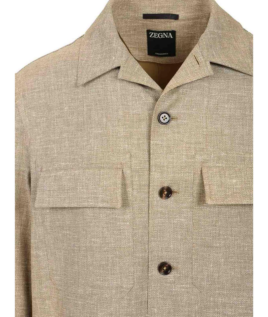 ZEGNA Бежевая льняная кэжуал рубашка, фото 4