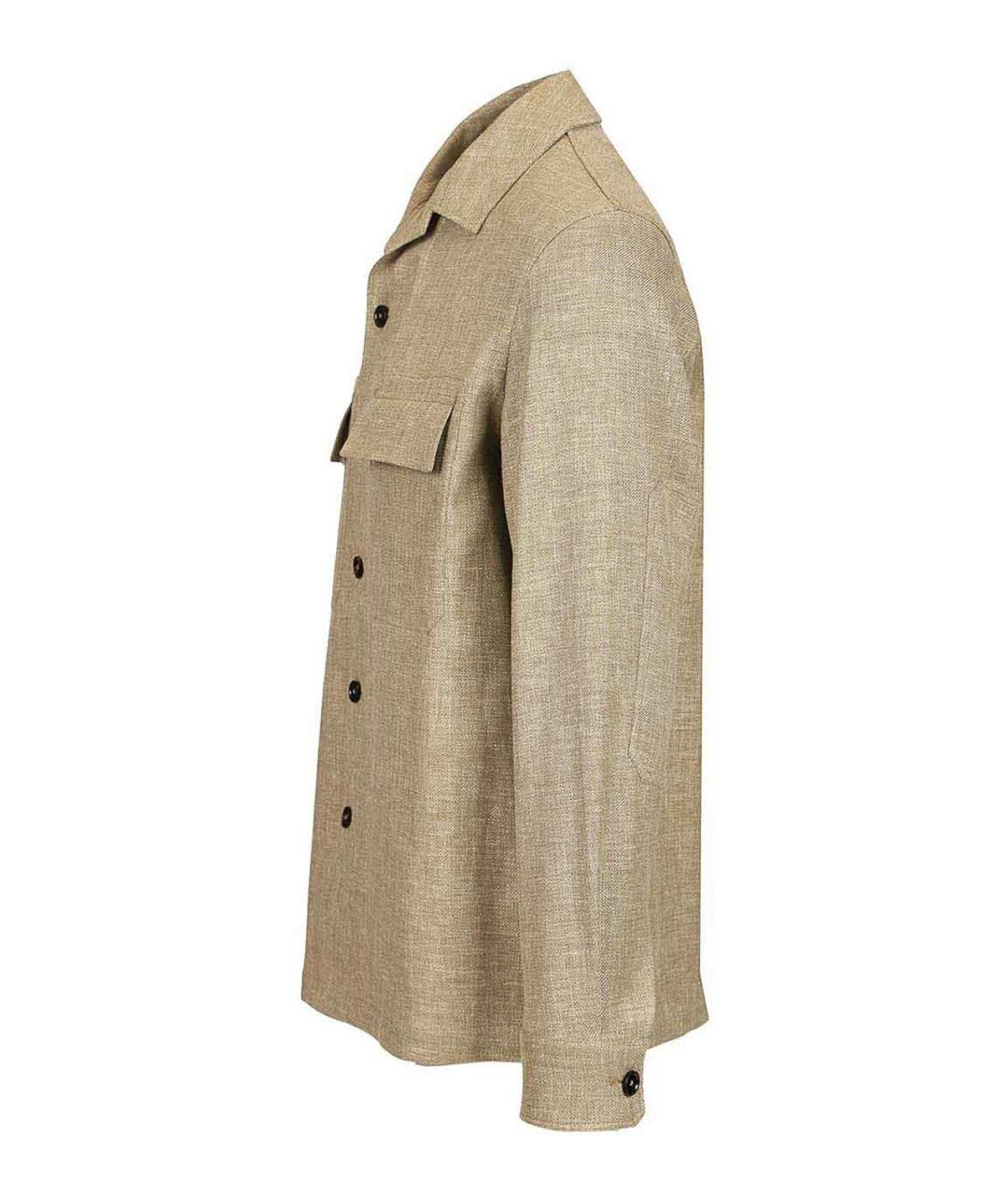ZEGNA Бежевая льняная кэжуал рубашка, фото 3