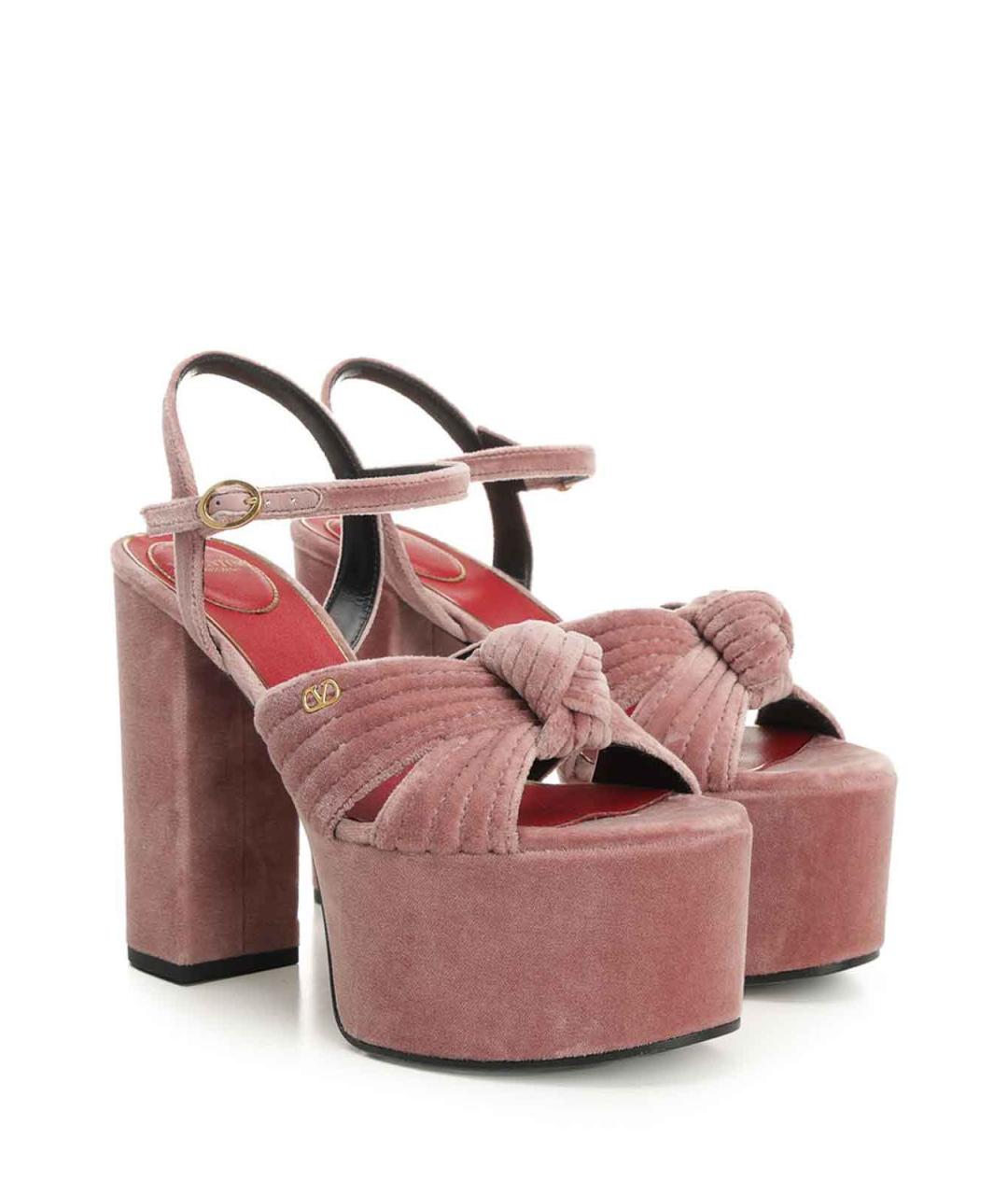 VALENTINO Розовые бархатные босоножки, фото 2