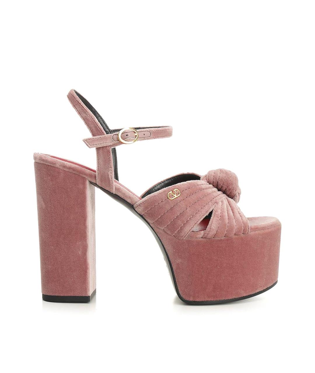 VALENTINO Розовые бархатные босоножки, фото 1