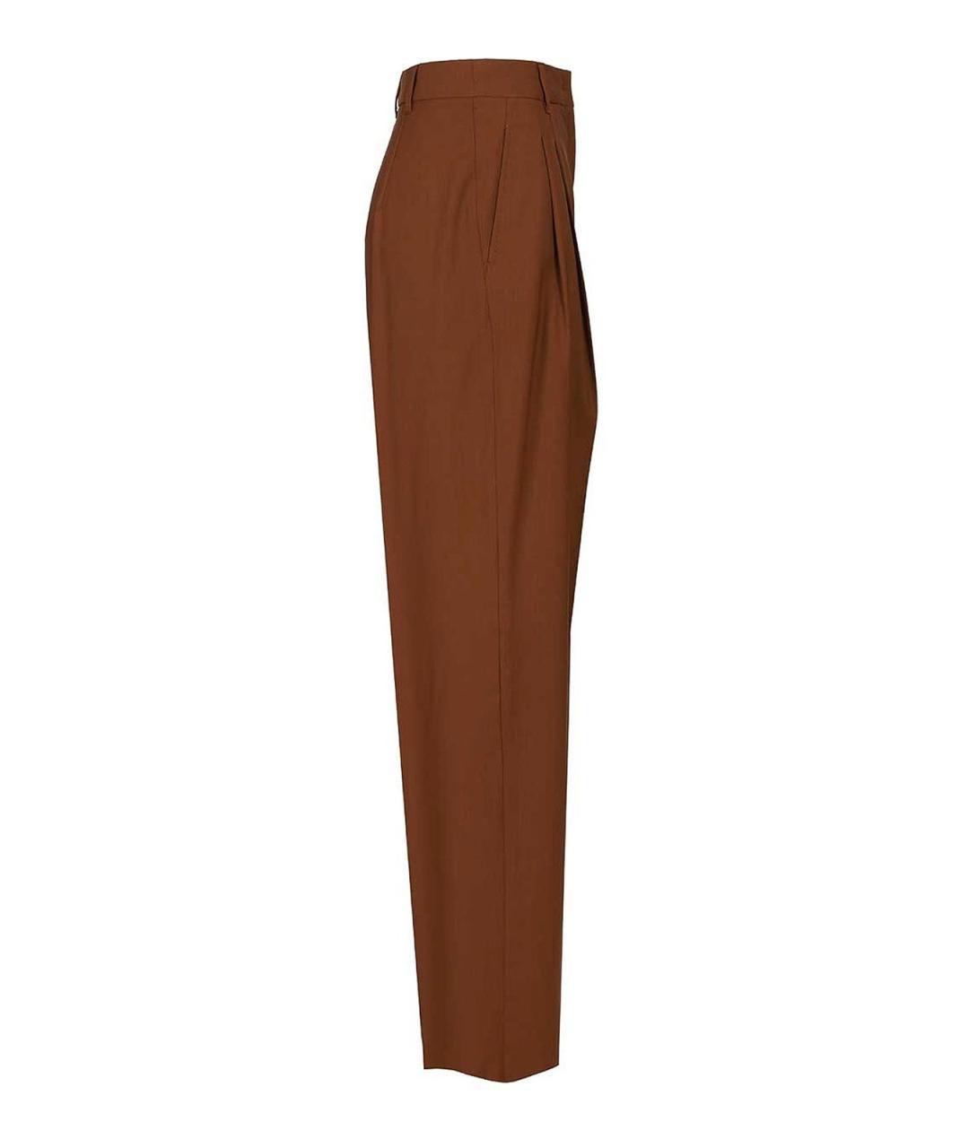MAX MARA STUDIO Коричневые шерстяные прямые брюки, фото 3