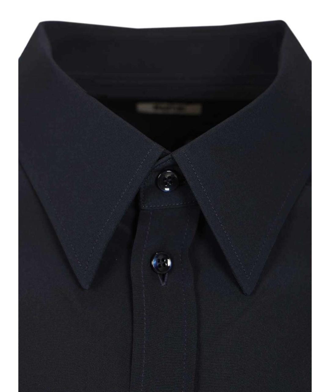 DOLCE&GABBANA Темно-синяя шелковая классическая рубашка, фото 3